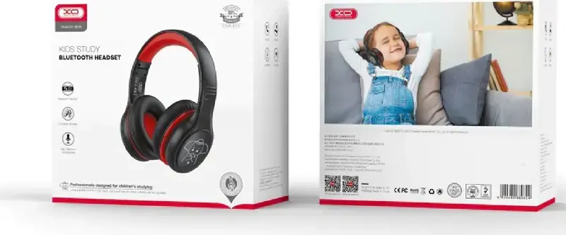 XO BE26 Kids Bluetooth Headphones, Wireless/Wired On-Ear Headset with Integrated Mic, 40mm Drivers, 18h Battery, USB-C Charging, Foldable Design, 3.5mm Jack, 1.2m Cable, Black