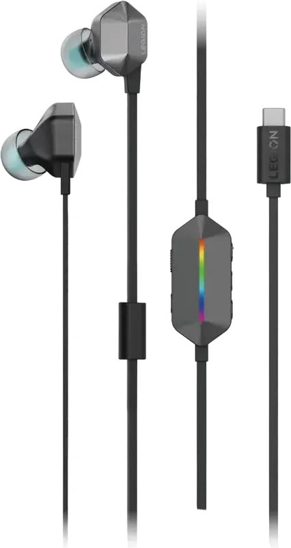 Игровые внутриканальные наушники Lenovo Legion E510, подключение USB Type-C, виртуальный объемный звук 7.1, Hi-Res Audio, RGB-подсветка, шумоподавление, Stormy Gray