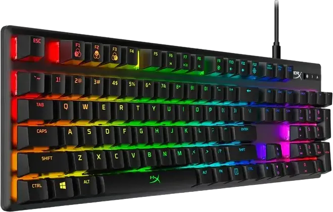 Tastatură Gaming Mecanică HyperX Alloy Origins Full Size, Conexiune cu Fir, Switch-uri Red, Corp Aluminiu Aeronautic, Iluminare RGB, Cablu USB-C Detasabil, Negru
