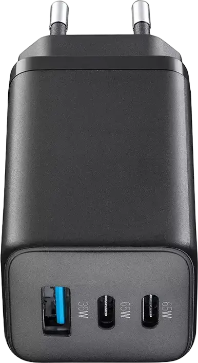 Încărcător de perete Cellularline Multipower Trio Port 65W GaN, Priză EU, 3 Porturi (2x USB-C PD + 1x USB-A QC), Samsung Super Fast Charging 2.0, pentru Laptopuri și Tablete