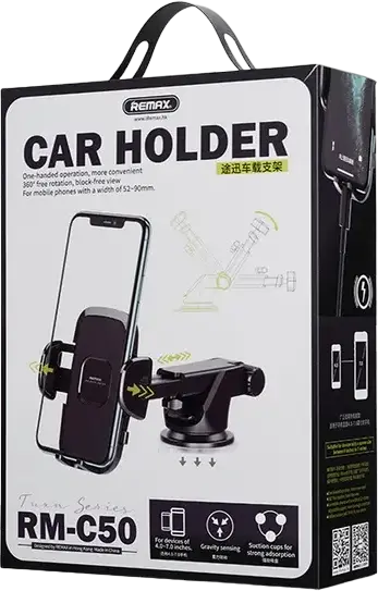 Suport Auto Telefon Remax RM-C50, Fixare Bord și Parbriz, Senzor de Gravitație, Rotație 360 Grade, Braț Telescopic pentru Telefoane 4.0-7.0 inch, PC Silicon