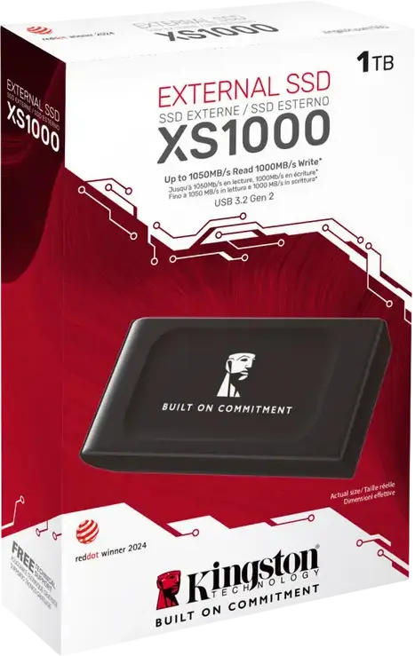 Kingston XS1000 External SSD, 1 TB, Black, USB 3.2 Gen 2, Read Speed up to 1,050MB/s, Write Speed up to 1,000MB/s, Compact Metal and Plastic Design, 3D NAND