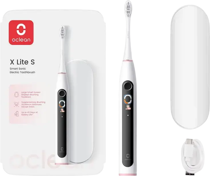 Умная звуковая электрическая зубная щетка Oclean X Lite S для взрослых, 72 000 осц/мин, LED-экран, 5 режимов чистки, аккумулятор на 40 дней, с дорожным чехлом, зарядным устройством, насадкой