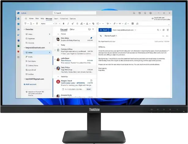 Monitor Lenovo ThinkVision S24-4e 23.8" FHD IPS, 1920x1080, Rata de Refresh 100Hz, Timp Raspuns 4ms, 99% sRGB, HDMI, VGA, Suport VESA, Anti-reflexie, Negru
