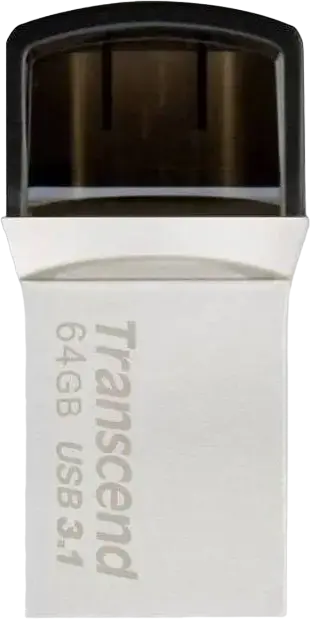 Transcend JetFlash 890 Dual USB 3.1 Gen 1 Type-C and Type-A Flash Drive, 64 GB, COB Metallic Splashproof Dust-Resistant OTG USB Stick, Silver