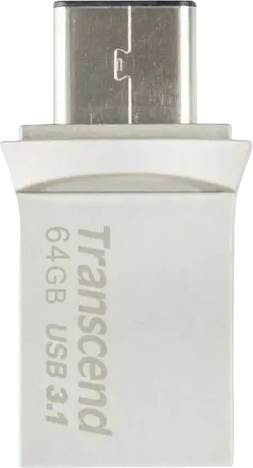 Transcend JetFlash 890 Dual USB 3.1 Gen 1 Type-C and Type-A Flash Drive, 64 GB, COB Metallic Splashproof Dust-Resistant OTG USB Stick, Silver