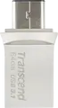 Transcend JetFlash 890 Dual USB 3.1 Gen 1 Type-C and Type-A Flash Drive, 64 GB, COB Metallic Splashproof Dust-Resistant OTG USB Stick, Silver