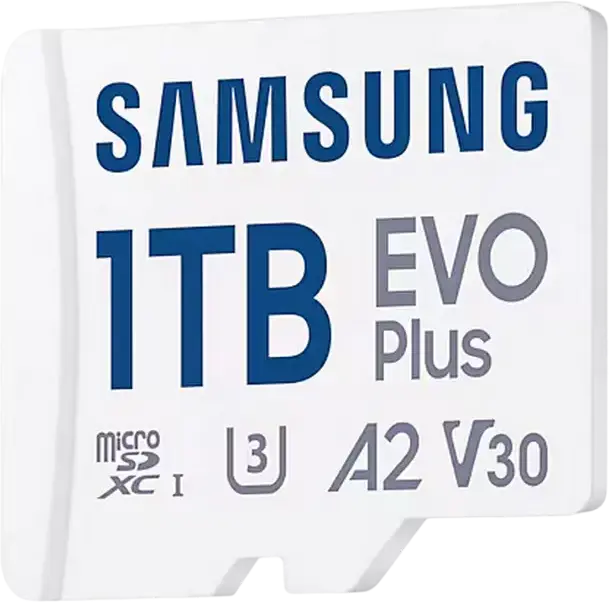 Карта памяти Samsung EVO Plus MicroSDXC 1024GB MB-MC512SA/KR, UHS-I U3 V30 A2, скорость чтения до 160 МБ/с, с SD-адаптером, влаго- и термостойкая