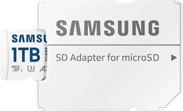 Карта памяти Samsung EVO Plus MicroSDXC 1024GB MB-MC512SA/KR, UHS-I U3 V30 A2, скорость чтения до 160 МБ/с, с SD-адаптером, влаго- и термостойкая
