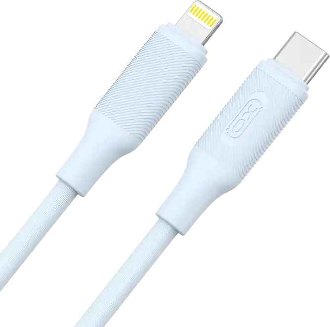 XO NB-Q265A USB Type-C to Lightning Fast Charging Cable, Blue, 27W Power Delivery PD, 480Mbps Data Sync, Reinforced Embossed Silicone Tangle-Free, 1m