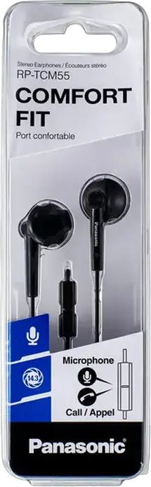 Casci Intraaurale Panasonic RP-TCM55GC cu Microfon Integrat, Driver Dinamic 10Hz-24kHz, Design Bass Boost, Comfort Fit, Conector 3.5mm Mini-jack L-shaped, Negru