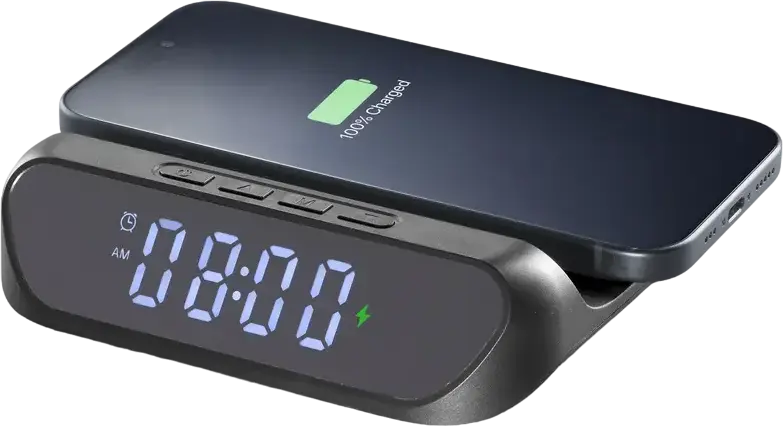 Cellularline Smart Clock Wireless Charging Alarm Clock with Digital LCD Display, LED Lighting and 2A USB Output, Color: Black