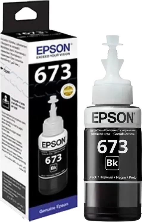 Epson T673 Black Ink Bottle 70ml Dye-based Ink for L800, L805, L810, L850, L1800 EcoTank Printers, 1900 Page Yield