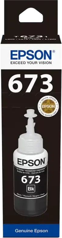 Epson T673 Black Ink Bottle 70ml Dye-based Ink for L800, L805, L810, L850, L1800 EcoTank Printers, 1900 Page Yield