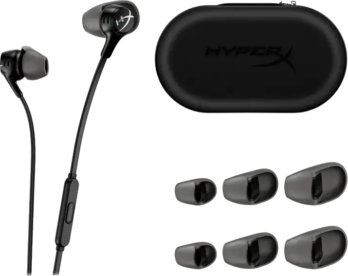 HyperX Cloud Earbuds II 70N24AA Wired In-Ear Gaming Earphones with 14.3mm Dynamic Drivers, No Microphone, 3.5mm Angled Plug, Hard Case