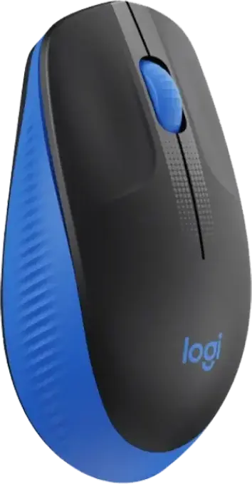 Logitech M190 Full-Size Wireless Mouse, Blue, 2.4 GHz USB Receiver, 1000 DPI Advanced Optical Tracking, Contoured Design for Medium to Large Hands