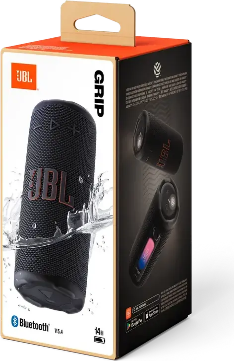 Box Portabil JBL Grip Bluetooth 5.4, 16W RMS, Rezistent la Apă și Praf IP68, Negru, Auracast, AI Sound Boost, Baterie 14h, Iluminare LED, USB-C