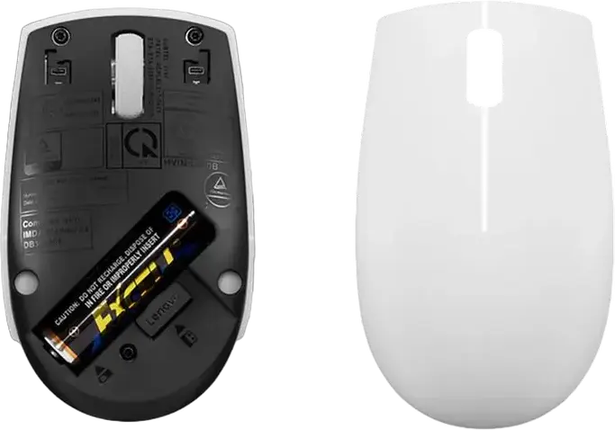 Mouse Wireless Compact Lenovo 300, Alb, Senzor Optic 1000 DPI, Receptor Nano USB-A 2.4 GHz, Design Ergonomic Ambidextru, Baterie până la 12 Luni