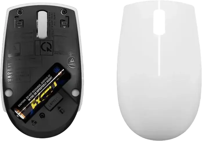 Mouse Wireless Compact Lenovo 300, Alb, Senzor Optic 1000 DPI, Receptor Nano USB-A 2.4 GHz, Design Ergonomic Ambidextru, Baterie până la 12 Luni