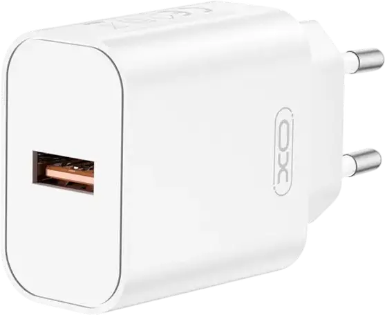 XO CE33 Wall Charger 18W Quick Charge 3.0 Fast Charging Adapter EU Plug USB Type-A with Micro-USB Cable, ABS+PC White