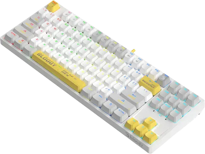 Tastatura Gaming Mecanica Bloody S87, Format 75% TKL, Switchuri Hot-swap BLMS Red Plus Lineare, Iluminare RGB, N-Key Rollover, Cablu Detasabil USB Type-C, Albă
