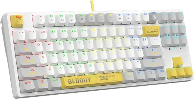 Tastatura Gaming Mecanica Bloody S87, Format 75% TKL, Switchuri Hot-swap BLMS Red Plus Lineare, Iluminare RGB, N-Key Rollover, Cablu Detasabil USB Type-C, Albă