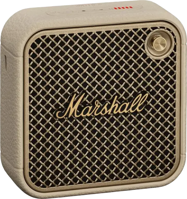 Box Portabil Bluetooth Marshall Willen II, Culoare Crem, Putere 10W RMS, Rezistență IP67 la Apă și Praf, Baterie 17 Ore, Bluetooth 5.3, Microfon Încorporat, Design Compact cu Curea