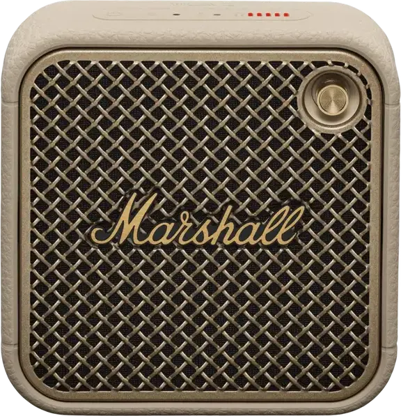 Box Portabil Bluetooth Marshall Willen II, Culoare Crem, Putere 10W RMS, Rezistență IP67 la Apă și Praf, Baterie 17 Ore, Bluetooth 5.3, Microfon Încorporat, Design Compact cu Curea