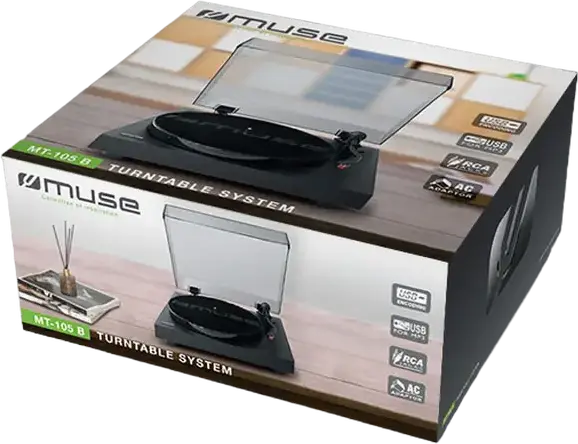 Muse MT-105 B Turntable System, 33/45 RPM Vinyl Record Player with USB Recording Port for Encoding and Playback, Metal Tonearm, Auto Stop, Black
