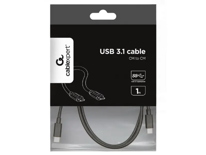 Cablexpert CCP-USB3.1-CMCM-1M USB 3.1 Type-C to Type-C Charging and Sync Cable, SuperSpeed 1000 MB/s, Power Delivery 36W 3A, PVC Jacket, Length: 1m, Color: Black