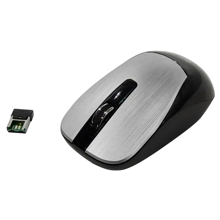 Genius NX-7015 Wireless Optical Mouse, Silver, 2.4 GHz USB-A Pico Receiver, 1600 DPI, Ambidextrous Contoured Design, Plug and Play, 10m Range