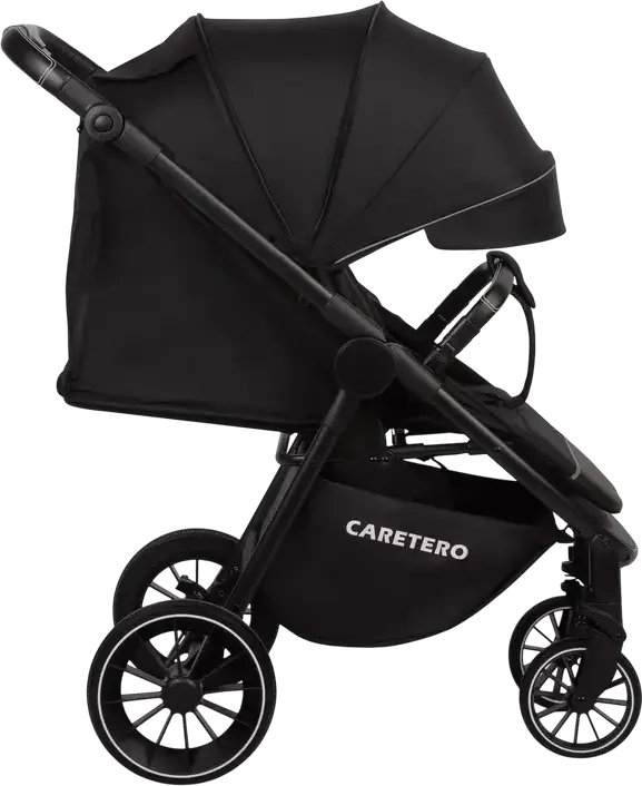 Caretero Agil Baby Stroller, Black, for 0 Months to 4 Years, Max 22kg, Foam Wheels, Adjustable Backrest and Handle, Eco-leather, Rain Cover and Leg Wrap Included