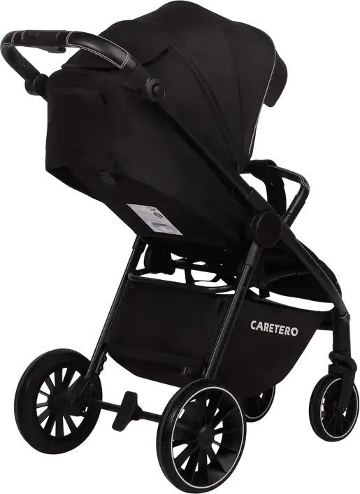 Caretero Agil Baby Stroller, Black, for 0 Months to 4 Years, Max 22kg, Foam Wheels, Adjustable Backrest and Handle, Eco-leather, Rain Cover and Leg Wrap Included
