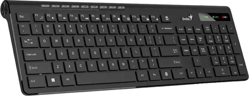 Genius SlimStar 7230 Wireless Keyboard, Chiclet Switches, 2.4 GHz USB-A Receiver, Chocolate Keys, AI Copilot Key, 9 Multimedia Hotkeys, Calculator Key, Black