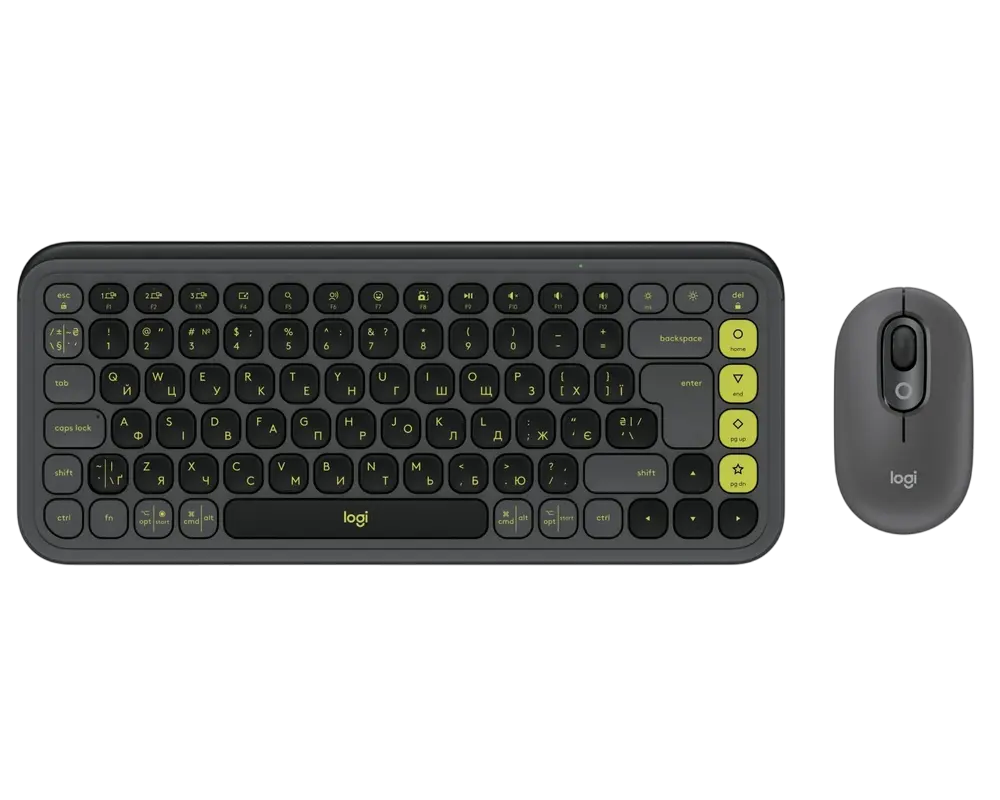 Set Tastatură + Mouse Logitech POP ICON Combo, Fără fir, Grafit | Verde