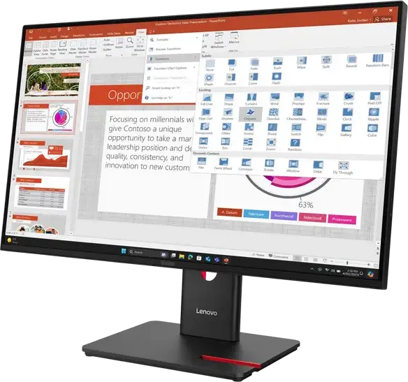 Монитор Lenovo ThinkVision T27-40 27 дюймов IPS, FHD 1920x1080, 120Гц, 4мс, антибликовый, HDMI, DisplayPort, VGA, USB-концентратор, VESA, черный