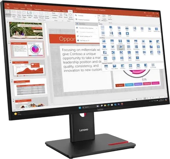 Монитор Lenovo ThinkVision T27-40 27 дюймов IPS, FHD 1920x1080, 120Гц, 4мс, антибликовый, HDMI, DisplayPort, VGA, USB-концентратор, VESA, черный