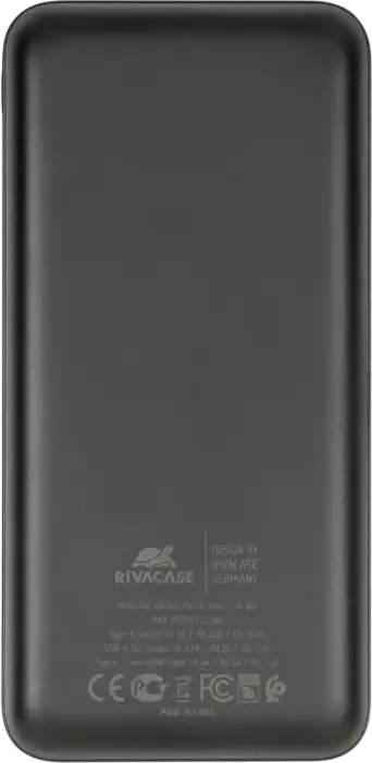 Внешний аккумулятор Rivacase VA2102 20000mAh 22.5W быстрая зарядка PD 20W QC 3.0 SCP Li-Polymer с портами USB-C и USB-A, Цвет: черный