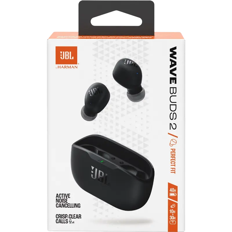 Беспроводные наушники JBL Wave Buds 2 TWS, Черный, с активным шумоподавлением ANC, звуком Pure Bass, многоточечным подключением Multipoint, Smart Ambient, USB-C