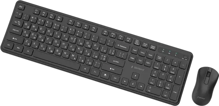 Set Desktop Wireless Gembird Slim Pro Business KBS-WPS-01, Negru, Tastatură Membrană Full-size 105 taste (Layout Engleză, Rusă) și Mouse Optic 1200 dpi cu 3 butoane și receptor USB