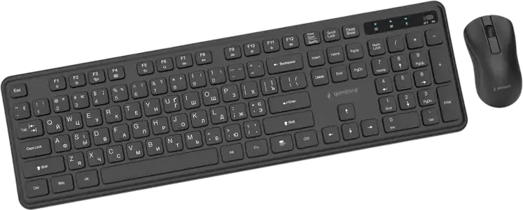 Set Desktop Wireless Gembird Slim Pro Business KBS-WPS-01, Negru, Tastatură Membrană Full-size 105 taste (Layout Engleză, Rusă) și Mouse Optic 1200 dpi cu 3 butoane și receptor USB