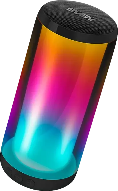 SVEN PS-260 Portable Bluetooth 5.0 Speaker, Black, 10W RMS, 2000mAh Battery, 20h Playtime, RGB Lighting, FM Radio, TWS, microSD, USB, AUX, 52mm Driver