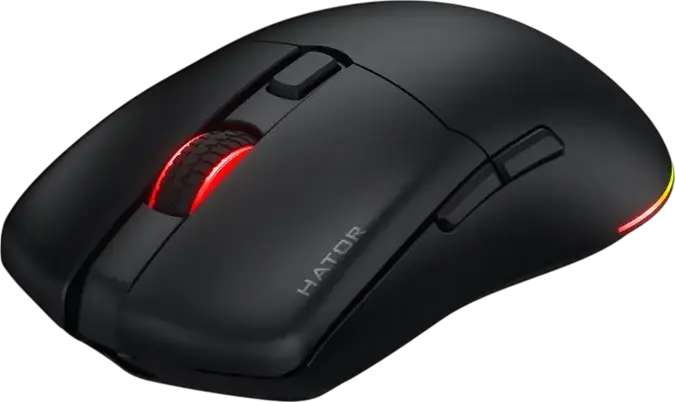 HATOR Pulsar 3 Wired Gaming Mouse, Black, PixArt PMW 3311 Optical Sensor, 12,000 DPI, HATOR Optical 100M Switches, RGB Backlight, PTFE Glides, 62g, USB Paracord Cable