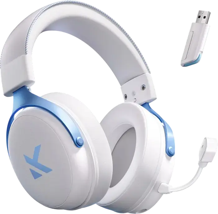 MCHOSE V9 Pro Gaming Headset, Sky White, Tri-mode Wireless 2.4GHz Bluetooth Wired, 7.1 Surround Sound, 53mm Neodymium Drivers, AI Noise-Canceling Mic, 250h Battery, for PC, Laptop, Switch, PS5, PS4, Mobile, Tablet
