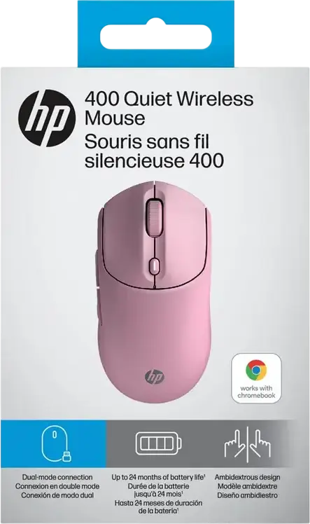 HP 400 Quiet Wireless Mouse, Pink, Dual-mode Bluetooth and 2.4GHz USB, Adjustable 6000 DPI, Ambidextrous Compact Design, Quiet-click Buttons, 24 Month Battery