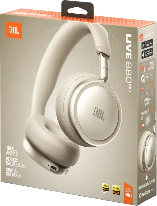 Casca JBL Live 680NC Wireless On-Ear, Culoare Champagne, Anulare Zgomot Adaptivă 2.0, Hi-Res Audio, Sunet Spatial, Baterie 80h, Bluetooth 6.0, Conectare Multi-point