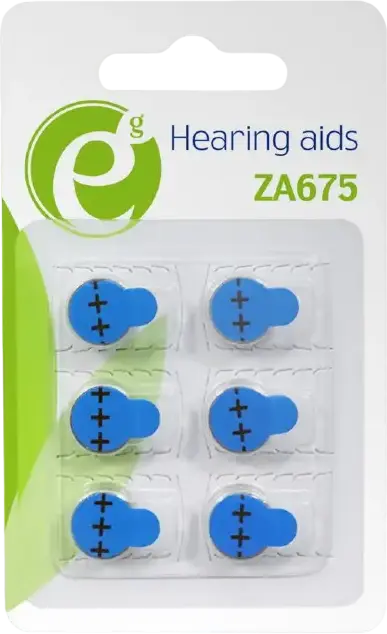 Energenie EG-BA-ZA675-01 Zinc-Air Hearing Aid Batteries, 1.4V 580mAh ZA675 Size (11.8 x 5.2 mm), 6 Pieces, Single Use with Activation Seal, CE Certified