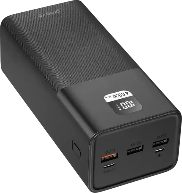 Proove Giant Lite 40000mAh Power Bank, 22.5W Fast Charging PD QC, LCD Display, 5 Output Ports, Laptop Charging Support, ABS+PC, Color: Black