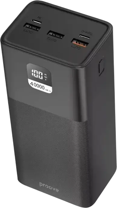 Proove Giant Lite 40000mAh Power Bank, 22.5W Fast Charging PD QC, LCD Display, 5 Output Ports, Laptop Charging Support, ABS+PC, Color: Black