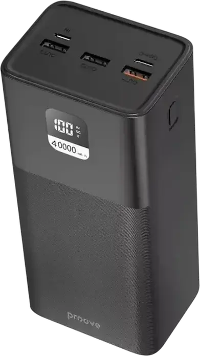 Proove Giant Lite 40000mAh Power Bank, 22.5W Fast Charging PD QC, LCD Display, 5 Output Ports, Laptop Charging Support, ABS+PC, Color: Black